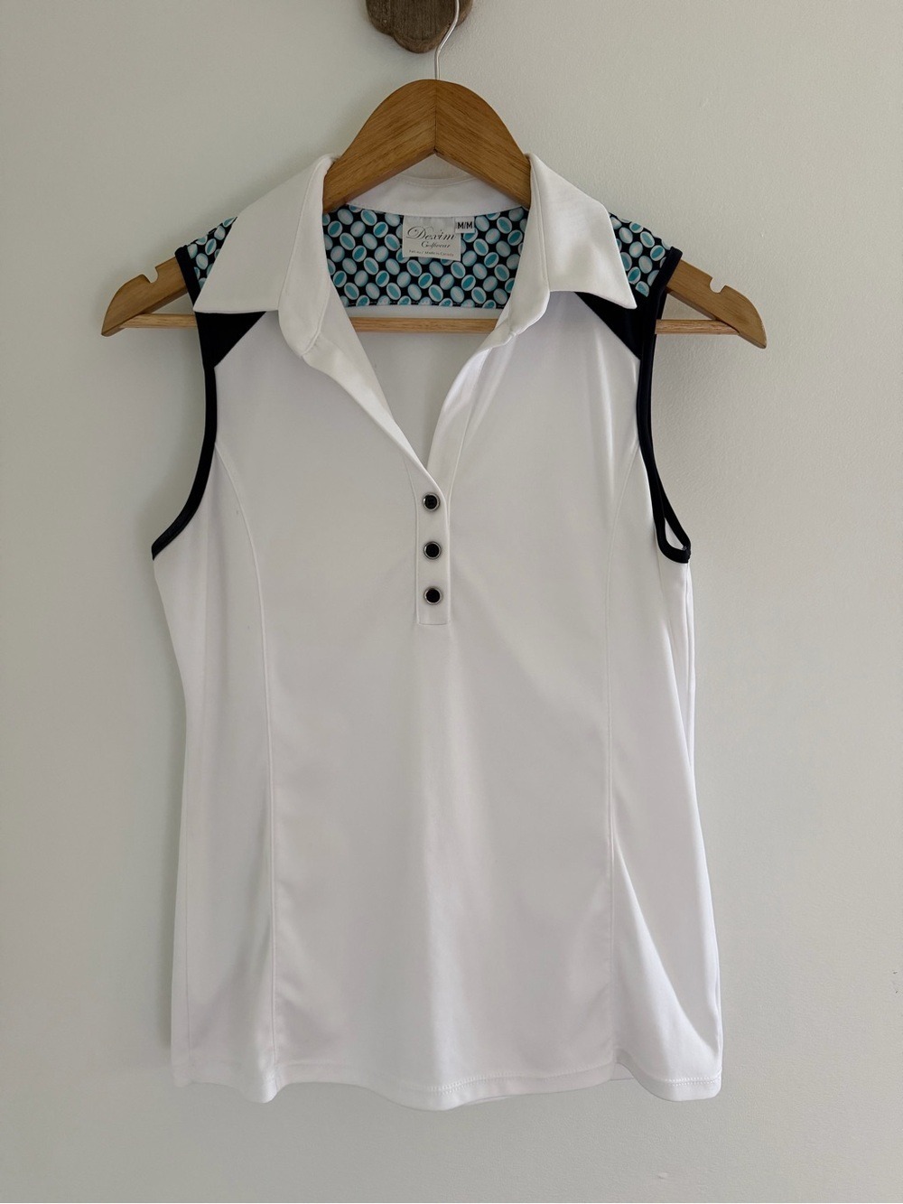 Dexim Golfwear Sleeveless Performance Polo Top White Navy Made in Canada M
